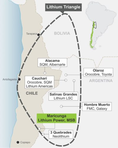 The Li triangle of Argentina, Chile and Bolivia, home to over 50% of known Li deposits